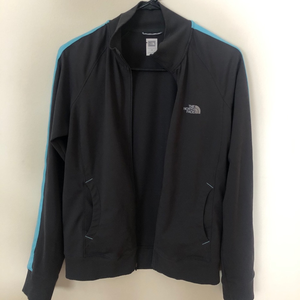 North Face athletic jacket. Dark gray and teal M